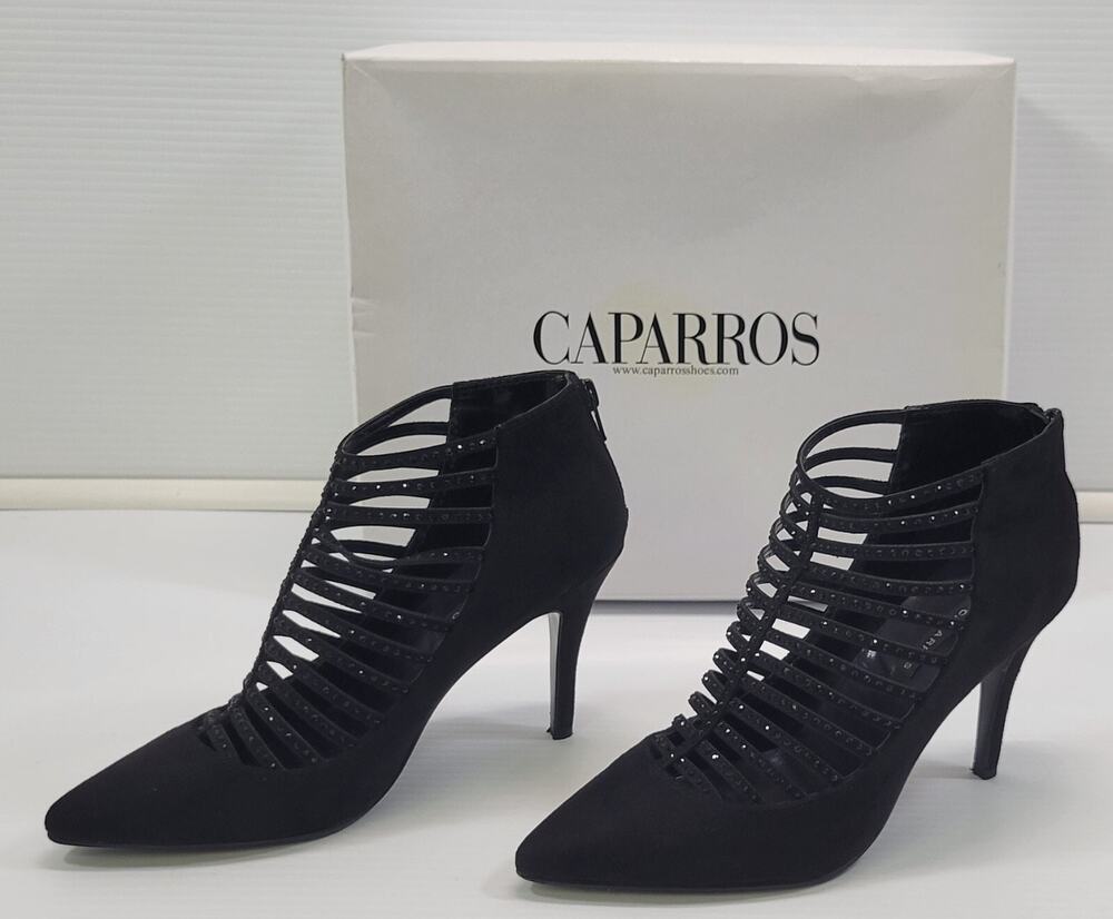 *E) Caparros Black Suede Eden Caged High Heel Women Pumps 7.5B